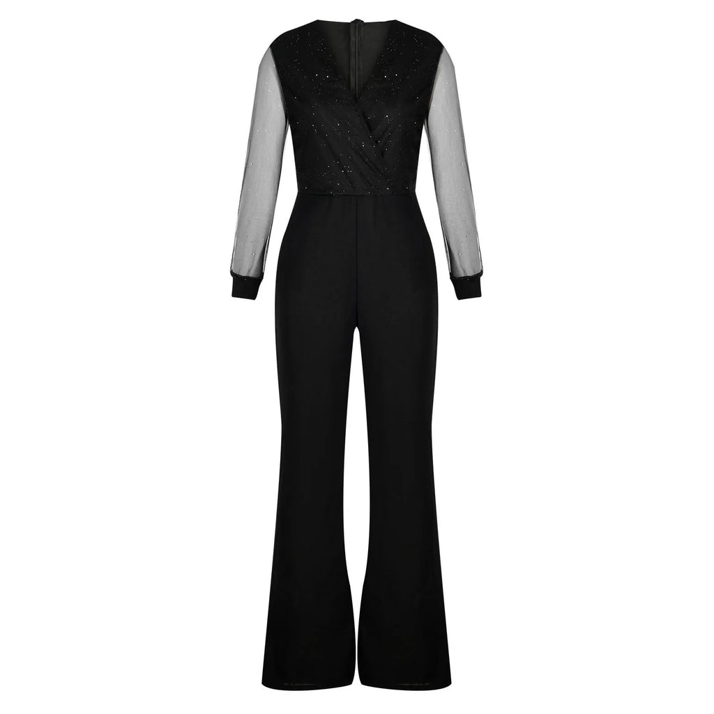 Eleganter Damen-Jumpsuit mit weitem Bein und Spitzenoberteil